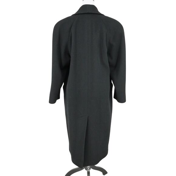 Jones NY Coat Petites 10P Black Wool Long Overcoat Shoulder Pads Vintage - Picture 2 of 16